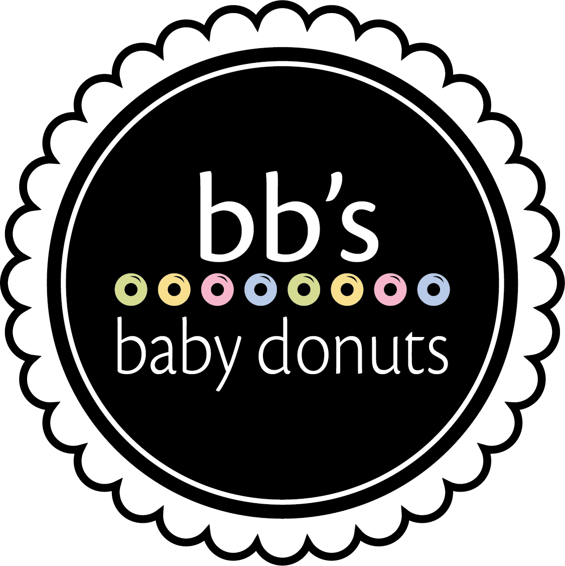 The logo for bb 's baby donuts is a black circle with a white border.