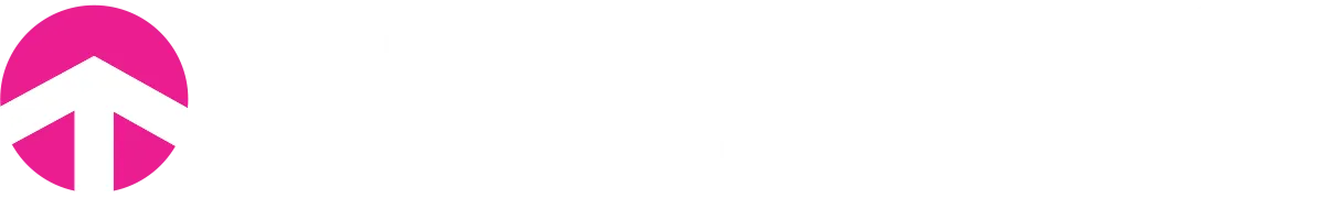 A bright pink circle containing a white stylized arrow pointing upward.