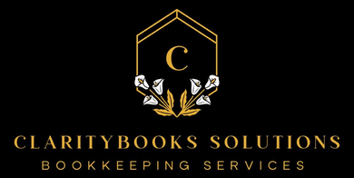 The logo for clarity books solutions bookkeeping services is black and gold.