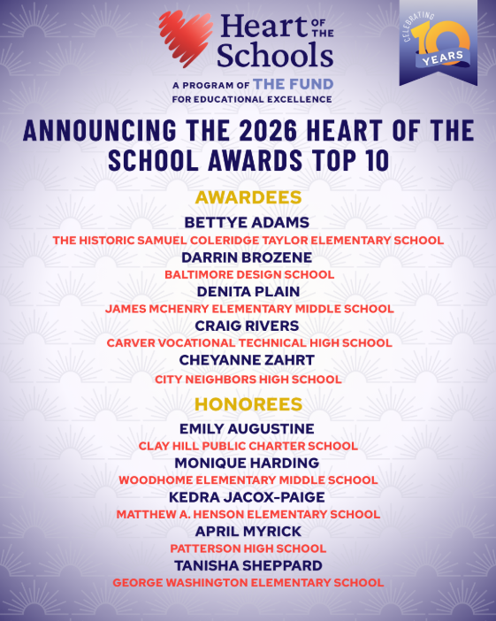 Announcing the 2026 Heart of the School Awards Top 10 list of awardees and honorees with their schools.