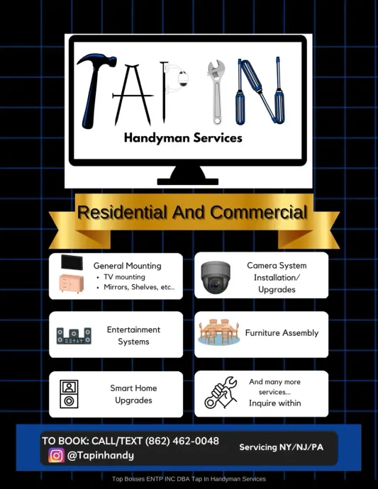 Flyer for Tapin Handyman Services, offering residential and commercial services in NY/NJ/PA.