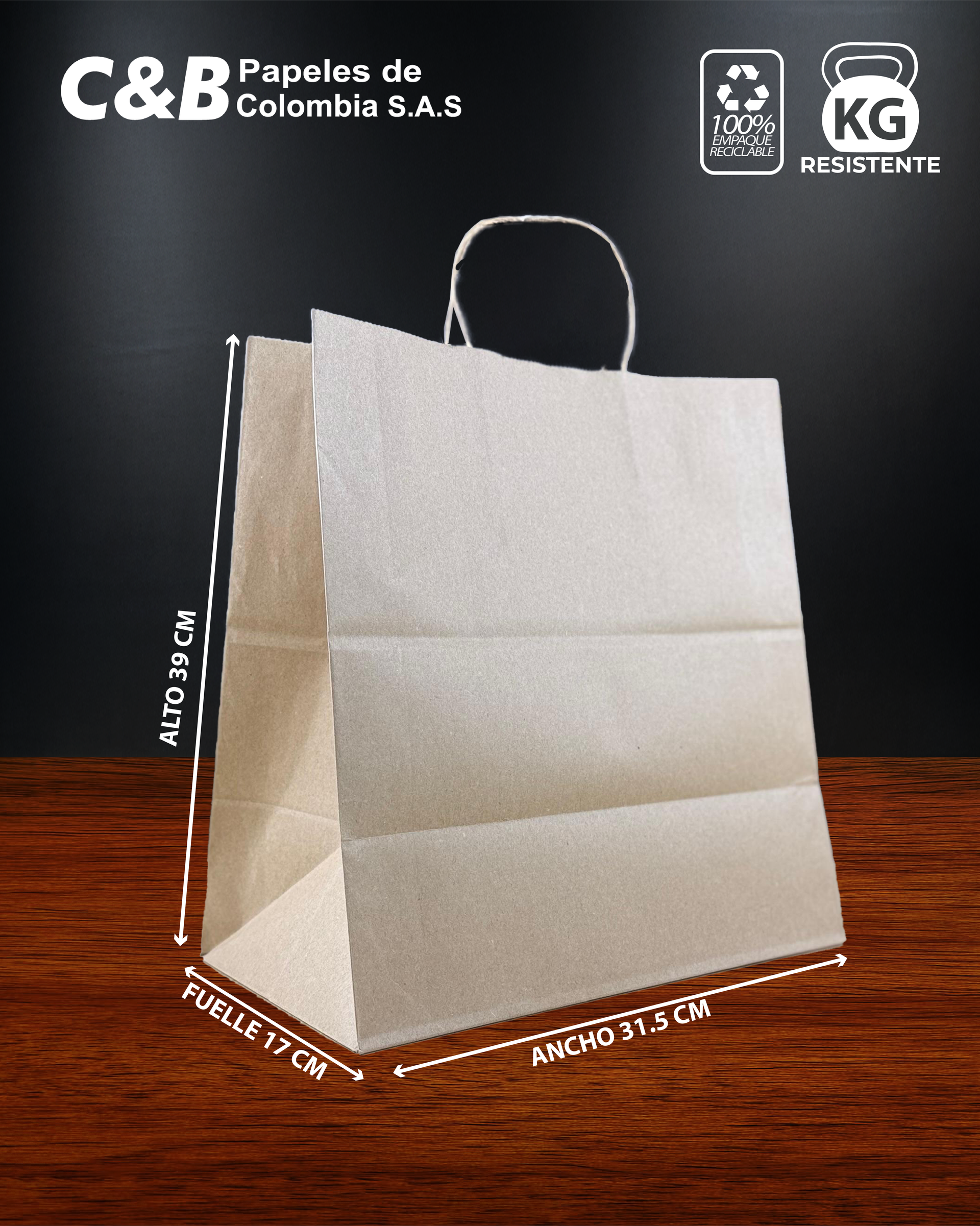 Fotografia producto bolsa papel kraft con asas entorchadas