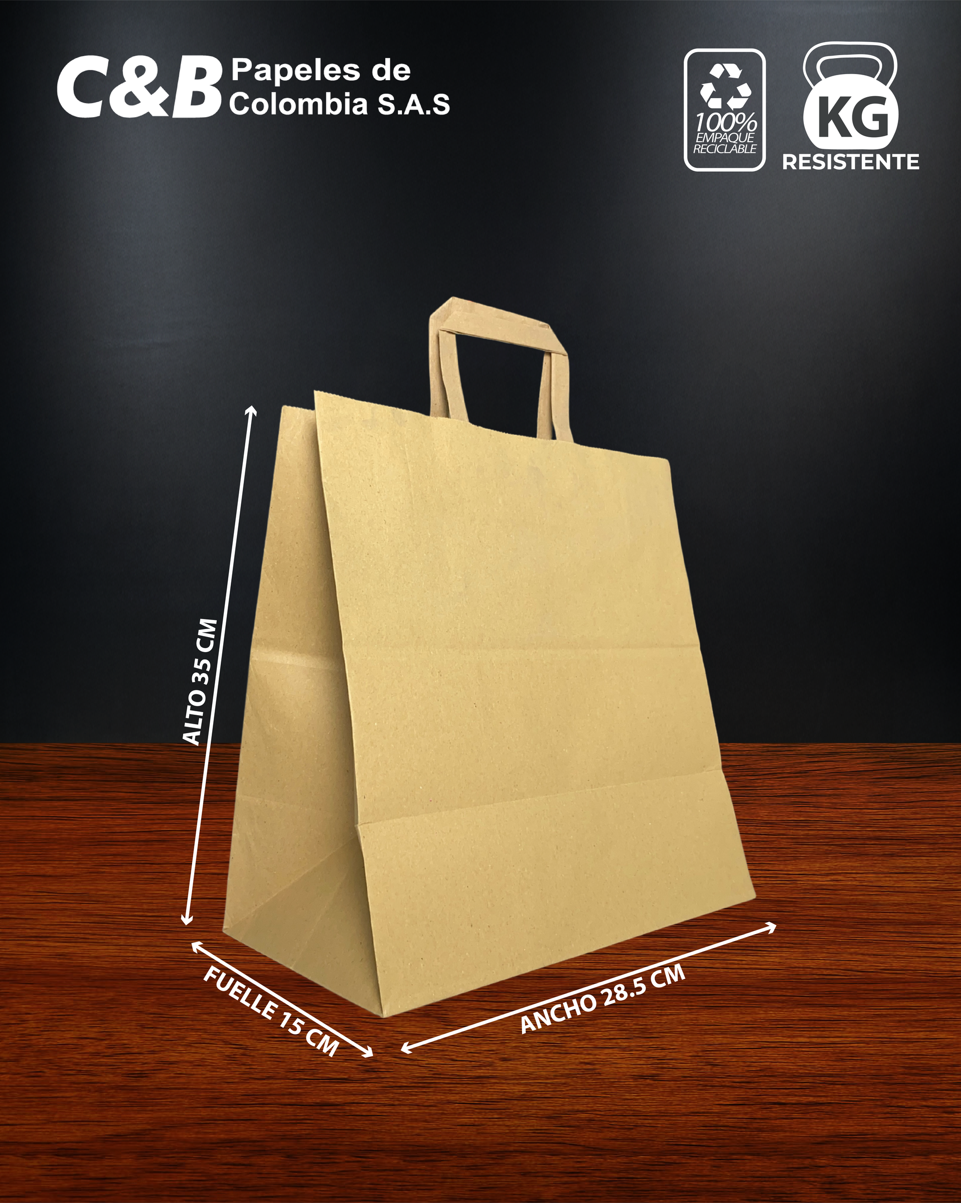 Fotografia producto bolsa papel kraft con asas planas