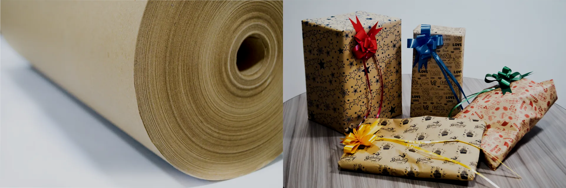 Fotografía rollo papel kraft para regalo impreso