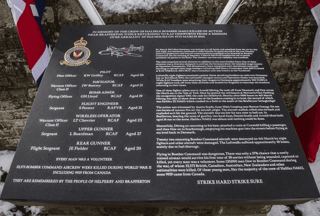 Helperby and Brafferton Halifax Bomber War memorial - Black Granite honed