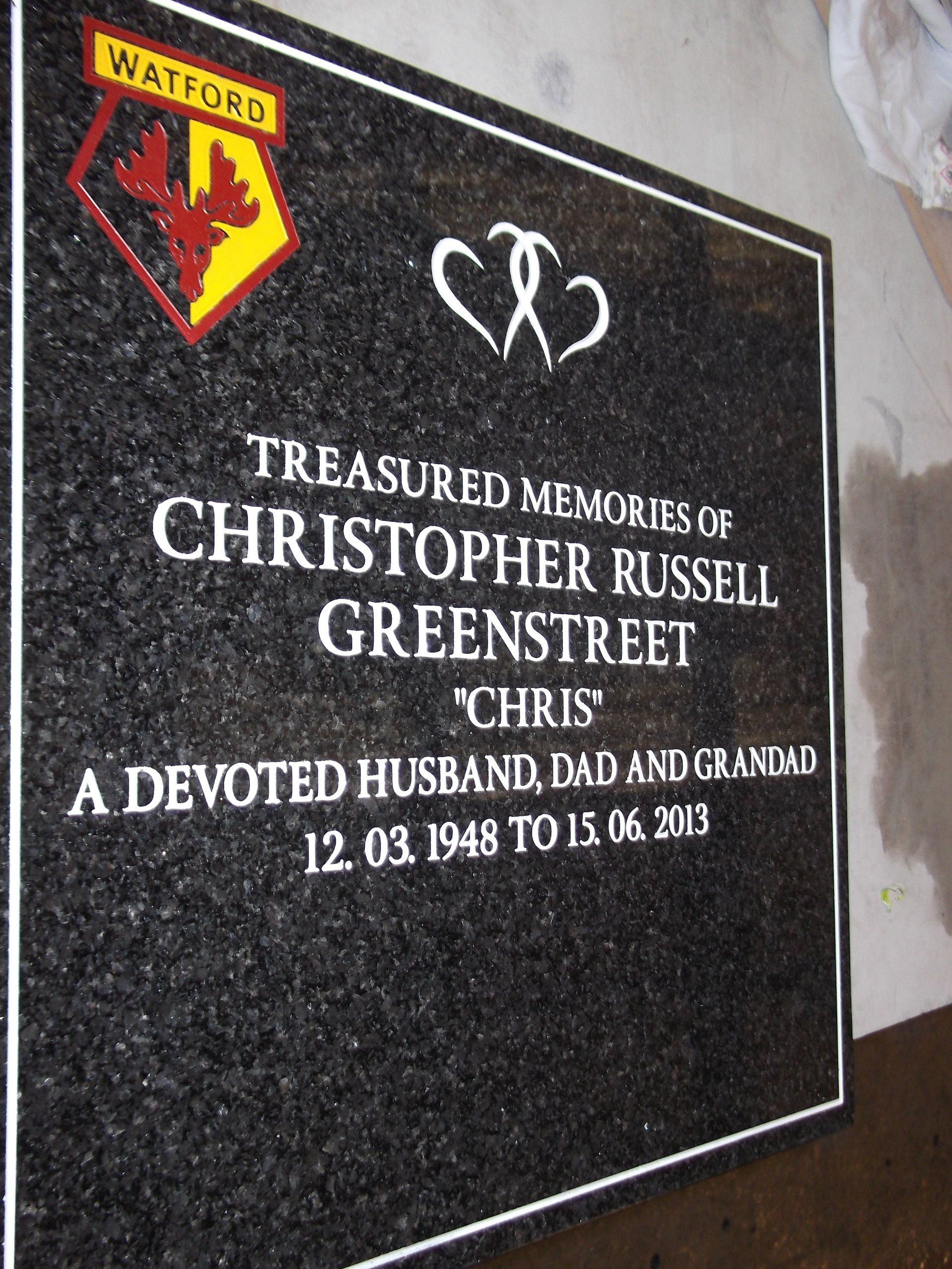 South African granite memorial plaque