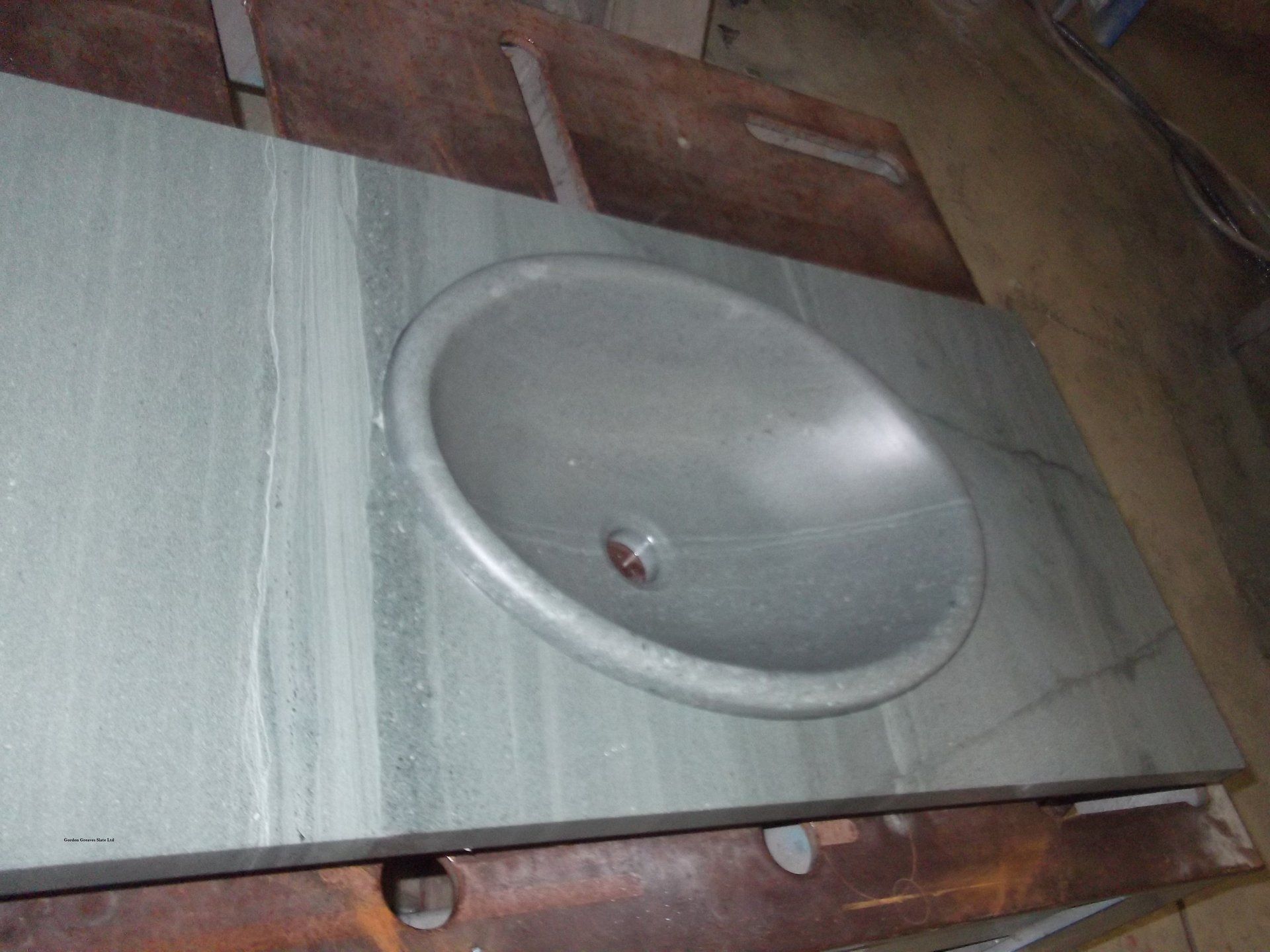 Kirkstone Green Slate worktop with hand crafted sink