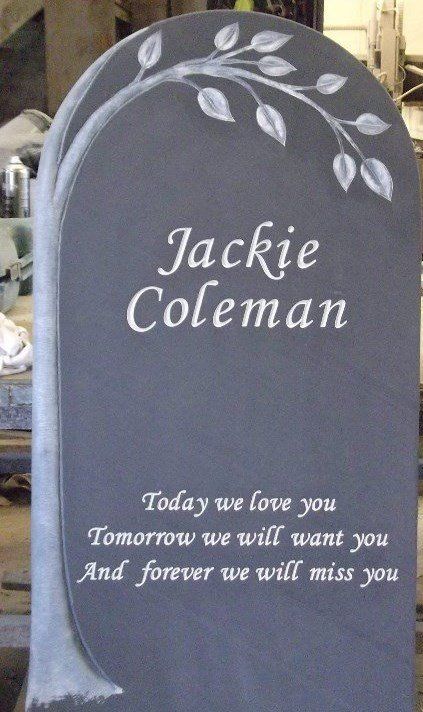 Lakeland Black Slate headstone with rounded top - customers own design