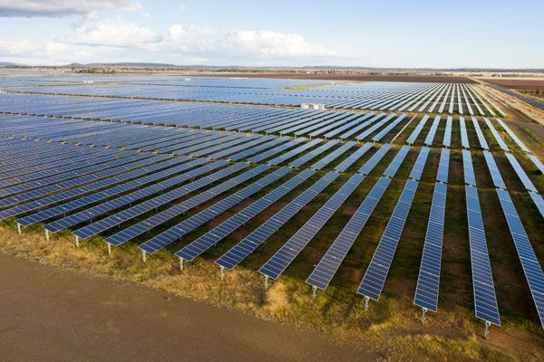 Solar panels on a large solar farm