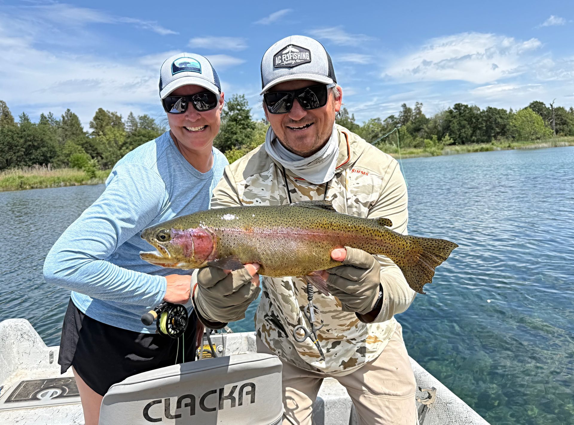 Drift boat fly fishing trip on the spring-fed Fall River in Northern California