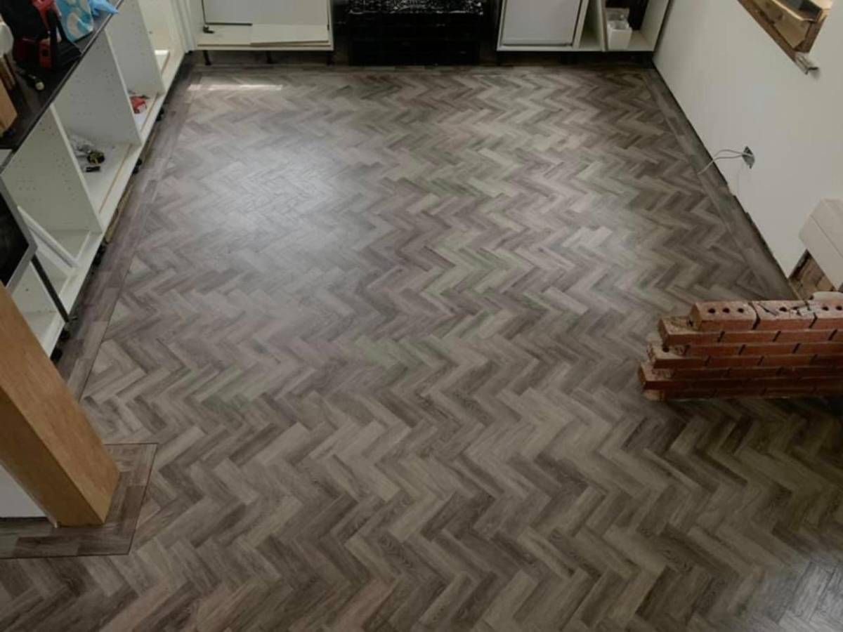 Derbyshire Flooring Specialists herringbone LVT flooring for a lounge in Derby