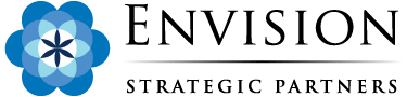 Logo for Envision Strategic Partners featuring a blue, floral-patterned icon next to the company name.