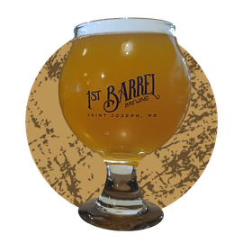 A glass of barrel brewing beer on a brown background