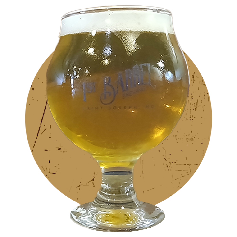 A glass of beer with the word brew on it