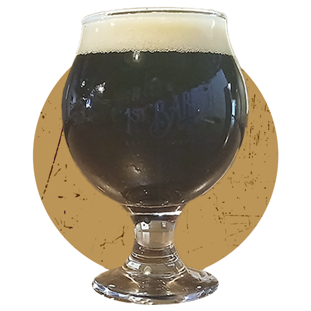 A glass of beer that says 1st bank on it