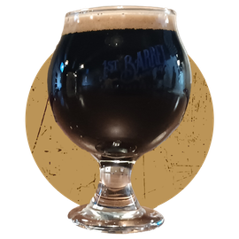 A glass of beer with the word brew on it