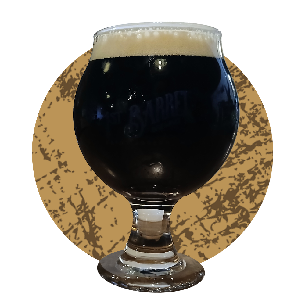 A glass of beer with the word brew on it