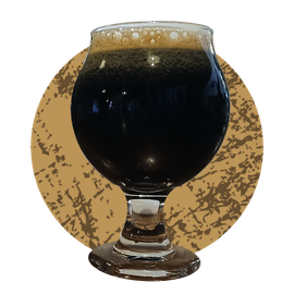 A glass of beer with the word brew on it