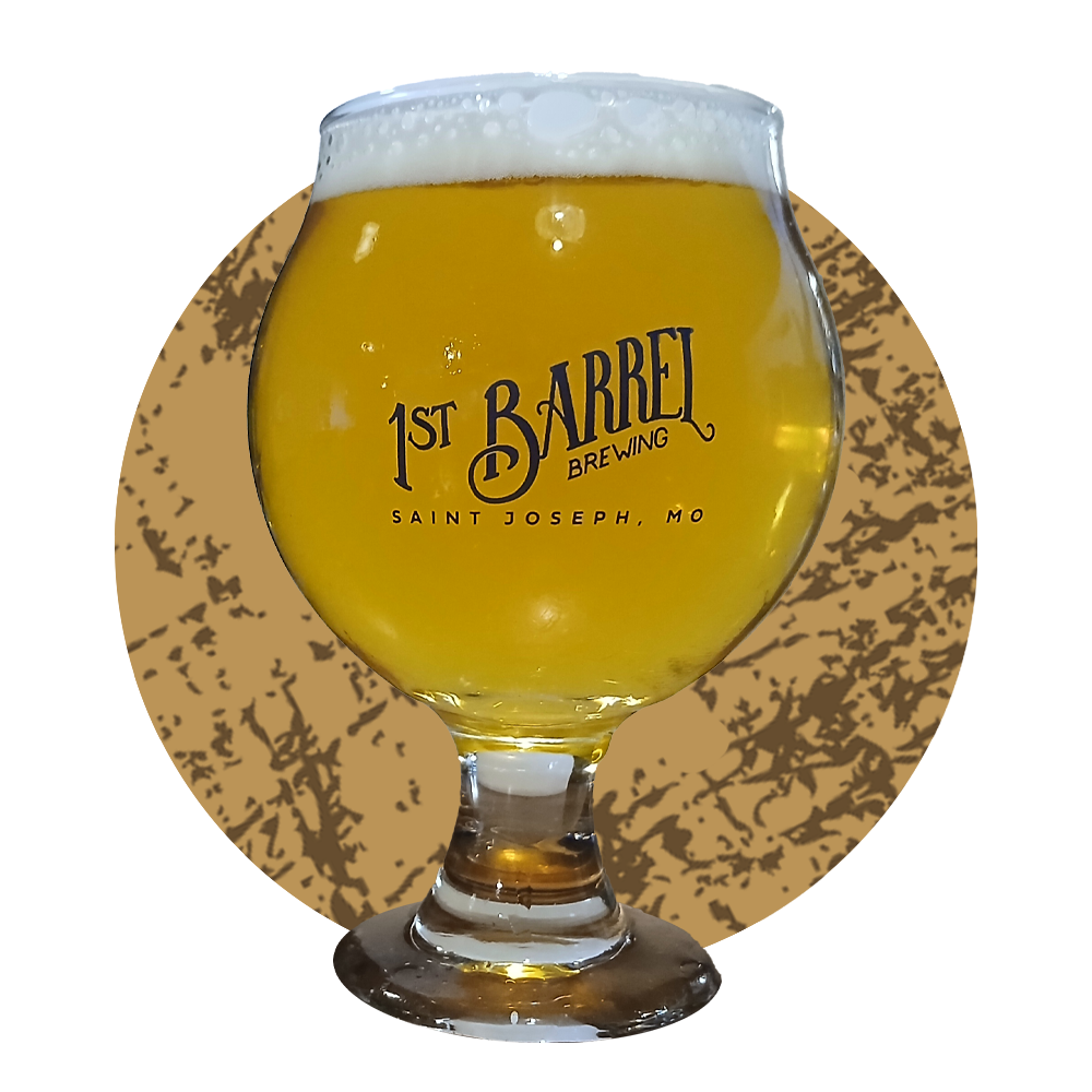 A glass of beer with a brown circle in the background