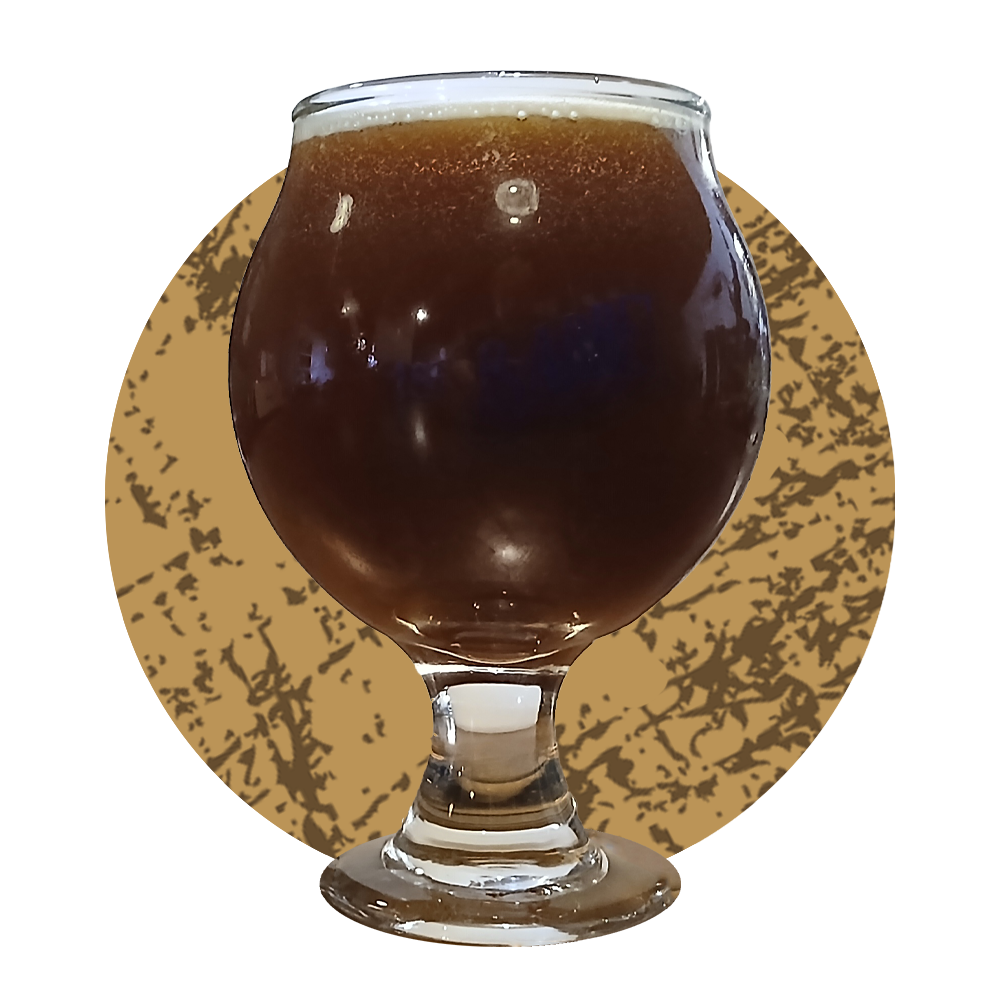 A glass of barrel brewing beer on a brown background