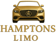 Gold limousine, "Hamptons Limo" logo, gold car with "HL" on the grill.