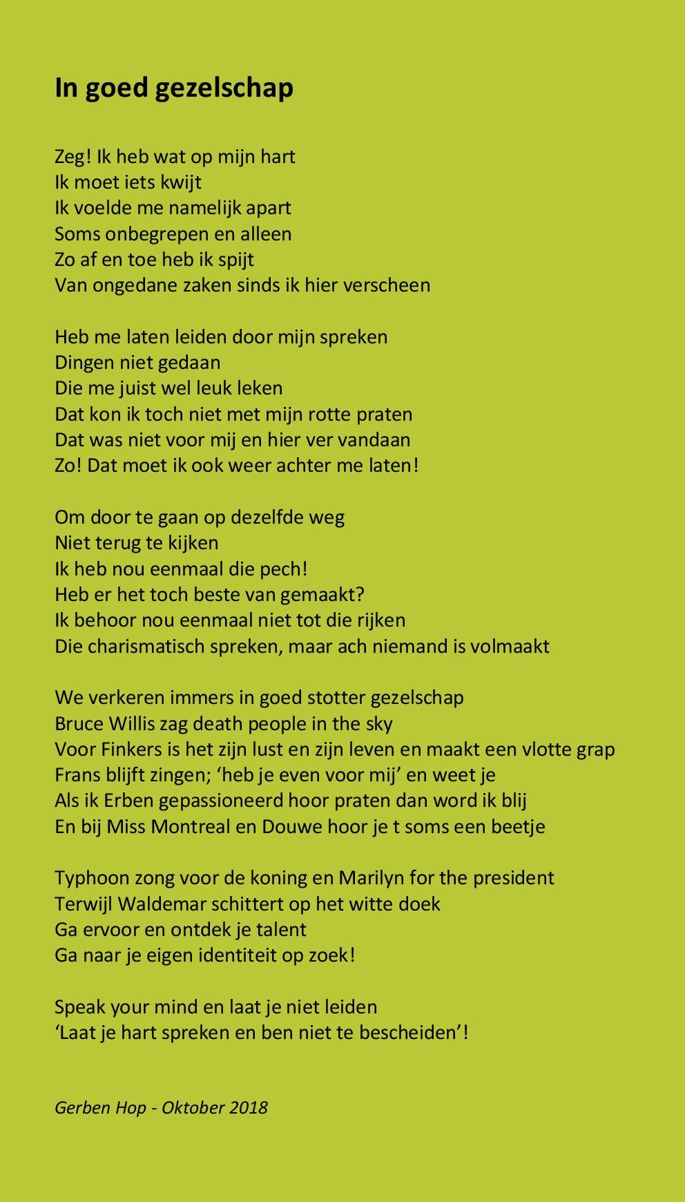 Gedicht voor Wereldstotterdag van Gerben Hop