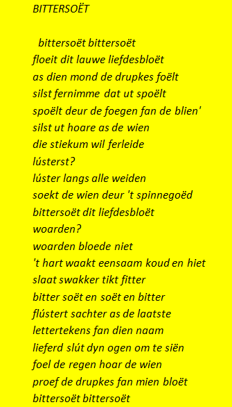 Vertaling van het gedicht Bitterswiet in het Franekers