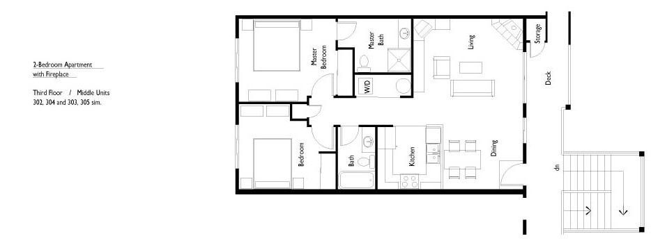 Floor Plan - 2 Bedroom Apartment with Fireplace