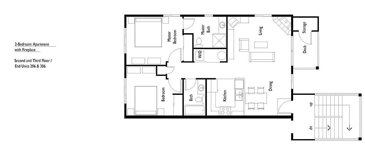 Floor Plan - 2 Bedroom Apartment with Fireplace