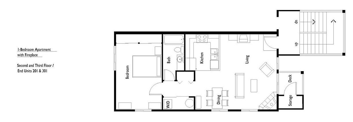 Floor Plan - 1 Bedroom Apartment with Fireplace