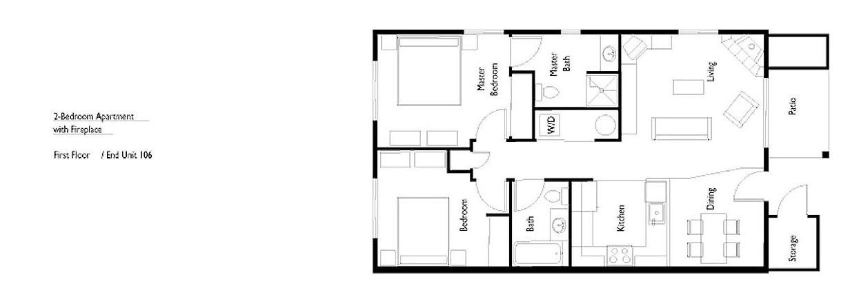 Floor Plan - 2 Bedroom Apartment with Fireplace