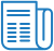 Blue icon of a document with horizontal lines, possibly a newspaper or report.