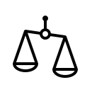 Scales of justice symbol; a balance with two hanging pans, level at eye-level.