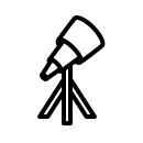 Telescope on a tripod, angled upward.