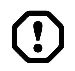 Black exclamation point in a black octagon, warning symbol.