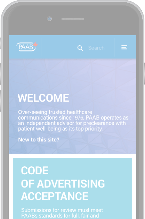 Mobile phone displaying the PAAB website with a 