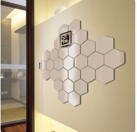 24pcs /set Peel & stick Decorative hexagonal wall mirror