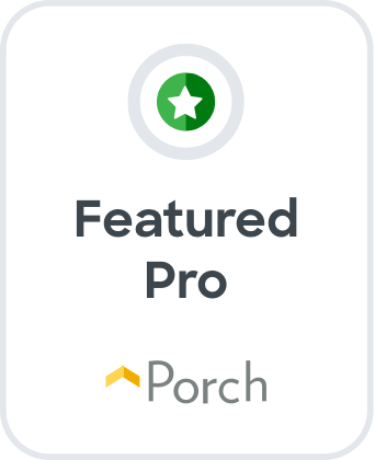 Featured Pro badge from Porch. Green star in a circle, below text