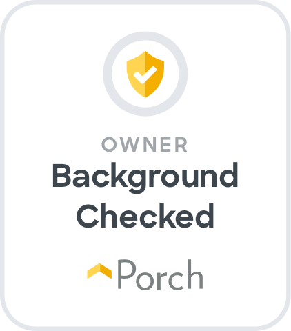 Porch owner background checked badge: yellow shield with checkmark.