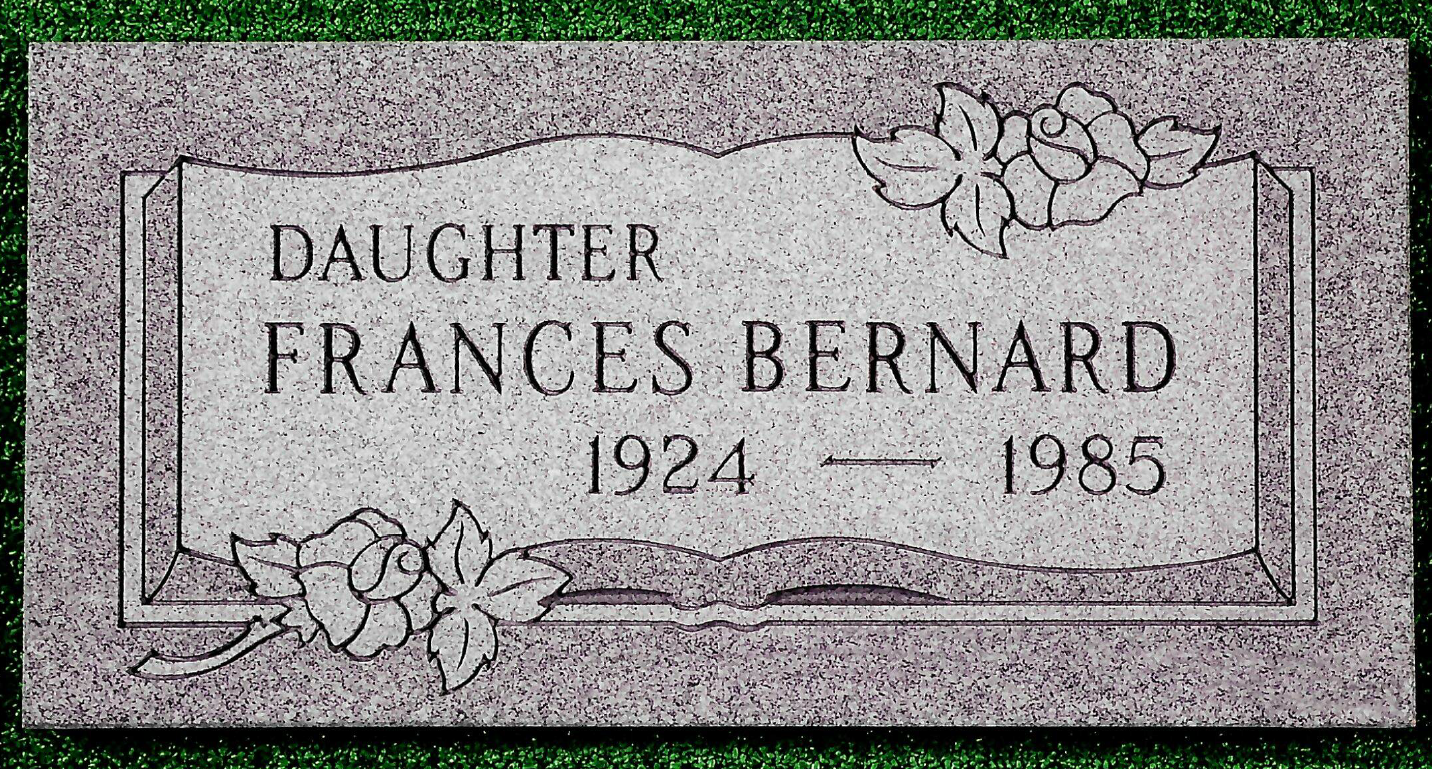 A light purple granite grave marker inscribed with 
