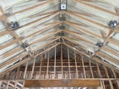 Looking up at the ceiling of a building under construction.