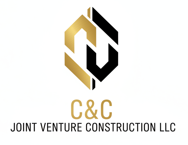 C&C Joint Venture Construction LLC logo with gold and black geometric icon on white background