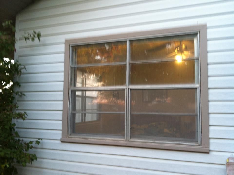 A large window on the side of a house