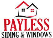 A logo for Payless Siding & Windows with a house on it