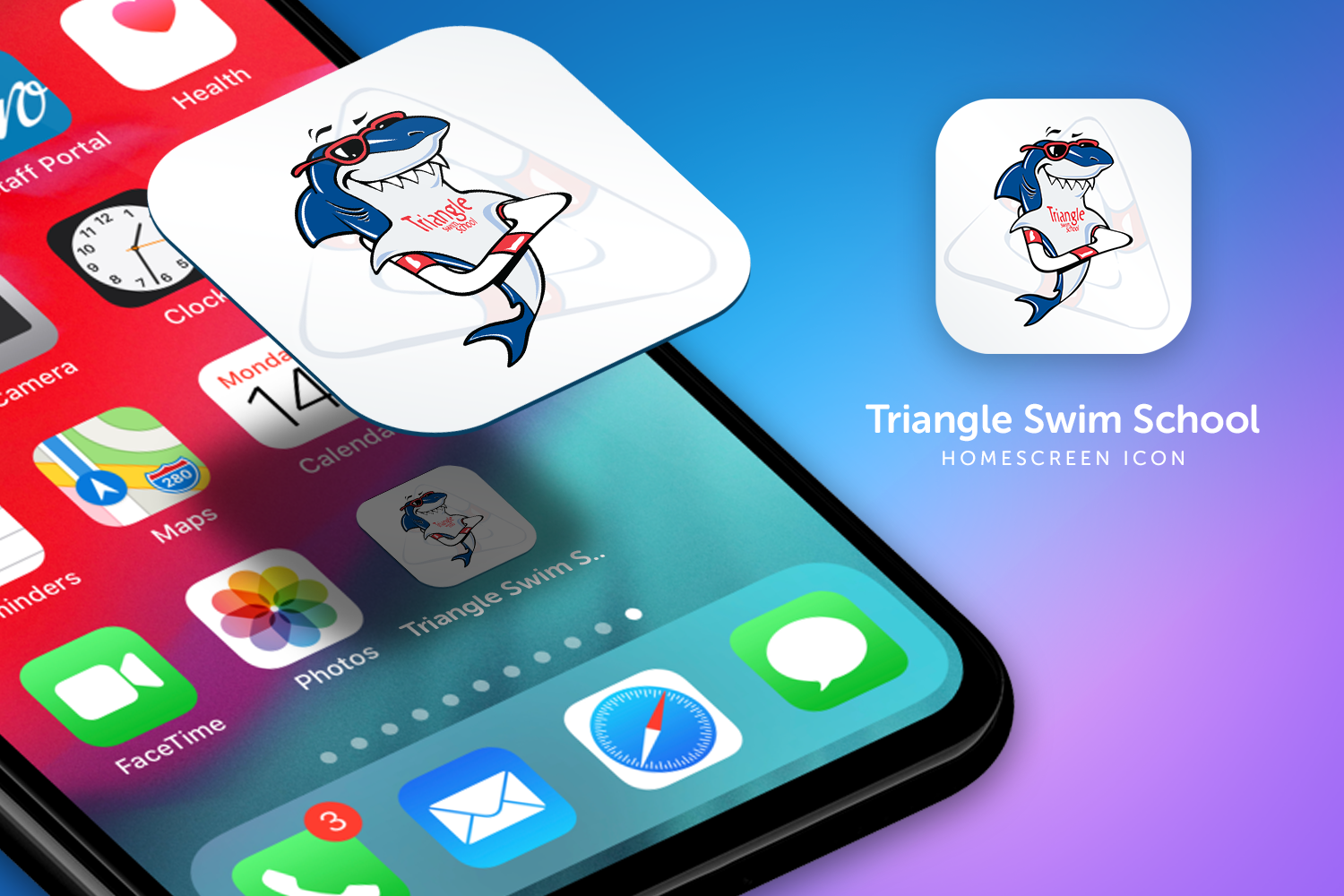 A phone with the triangle swim school app on it