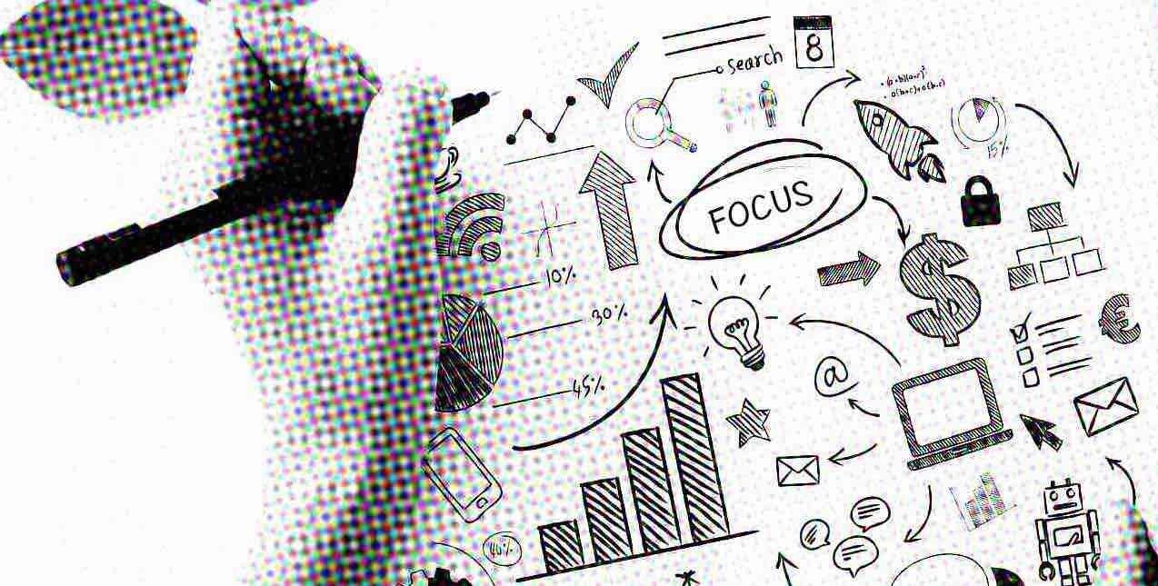 hand and marketing strategy graphic dot pattern