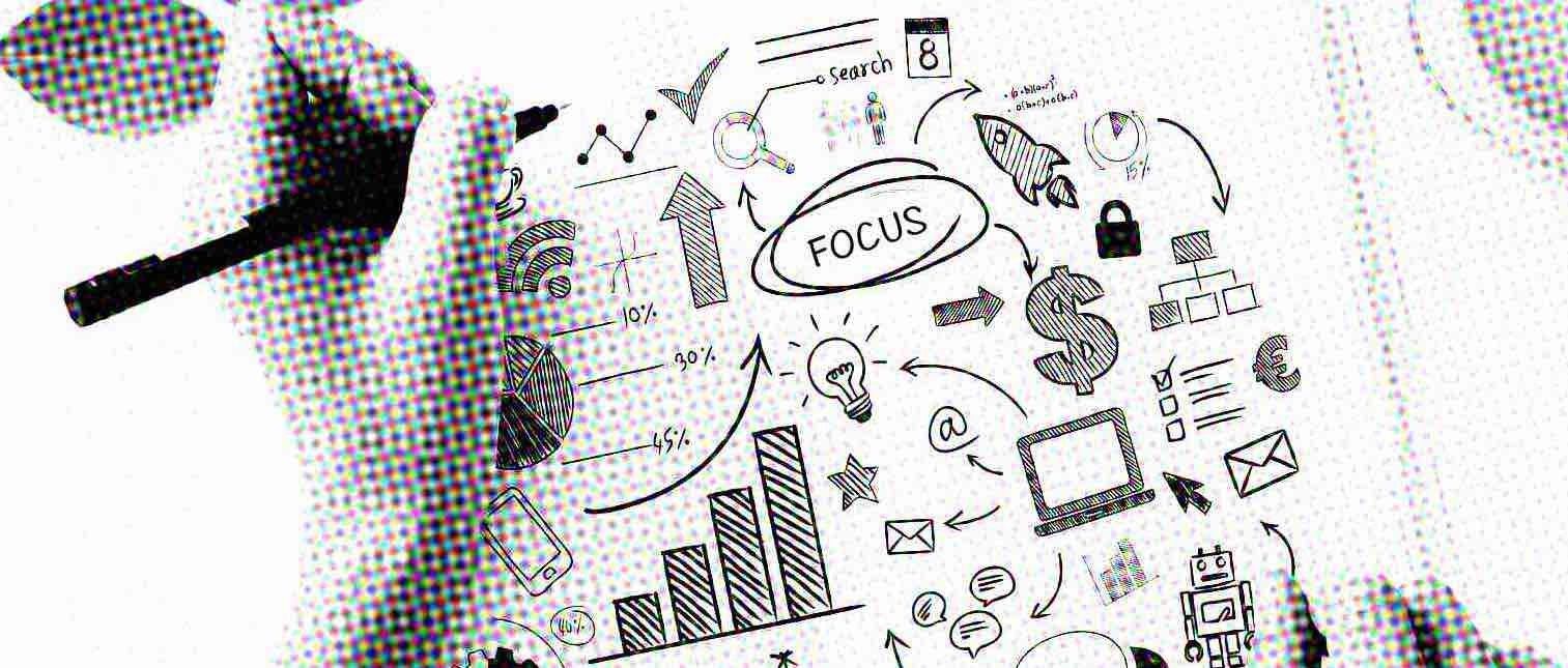 hand and marketing strategy graphic dot pattern