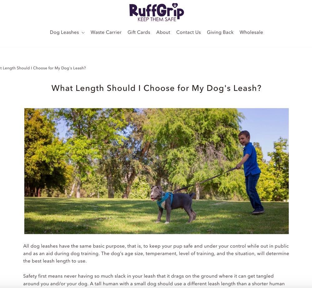 boy and dog RuffGrip leash length article
