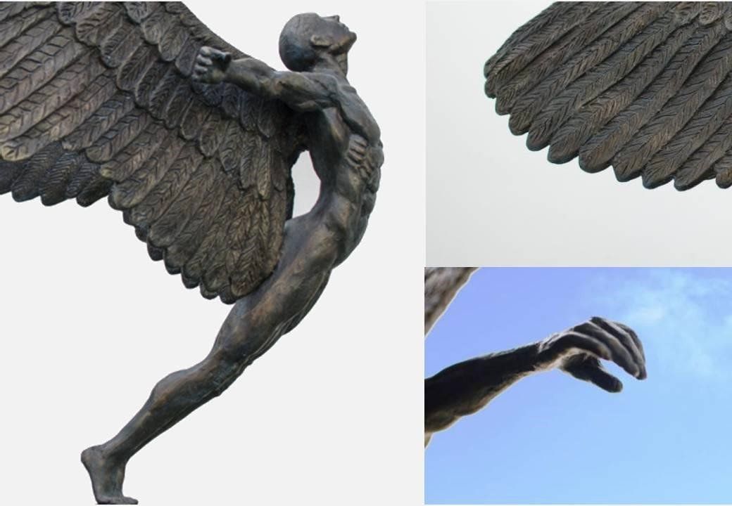 Leap of faith bust side view, wings and hands