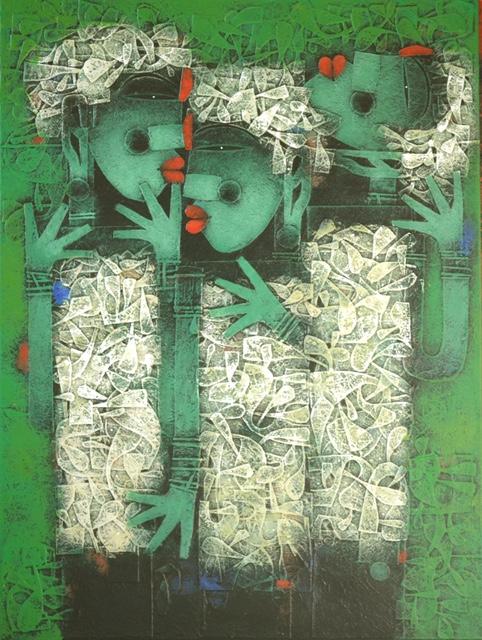 Gossip 36x48 inches mixed media on canvas